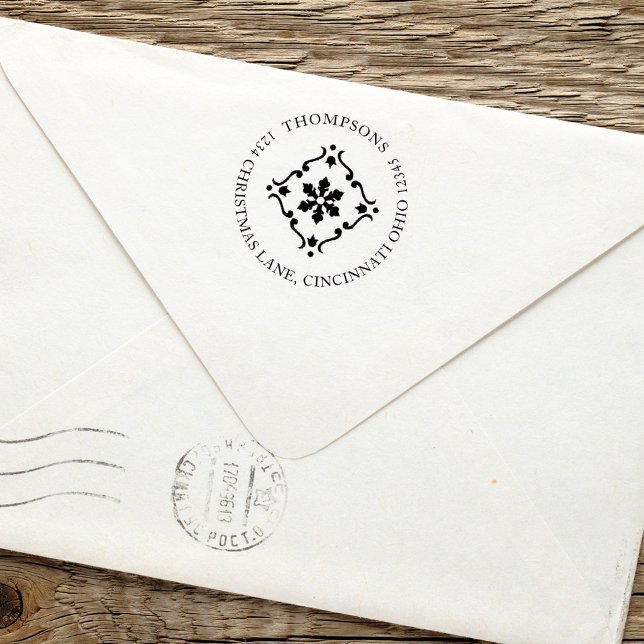 Rücksendeadresse der Winterfamilie Permastempel (Simple Christmas holiday self-inking stamp with a festive holiday snowflake emblem)