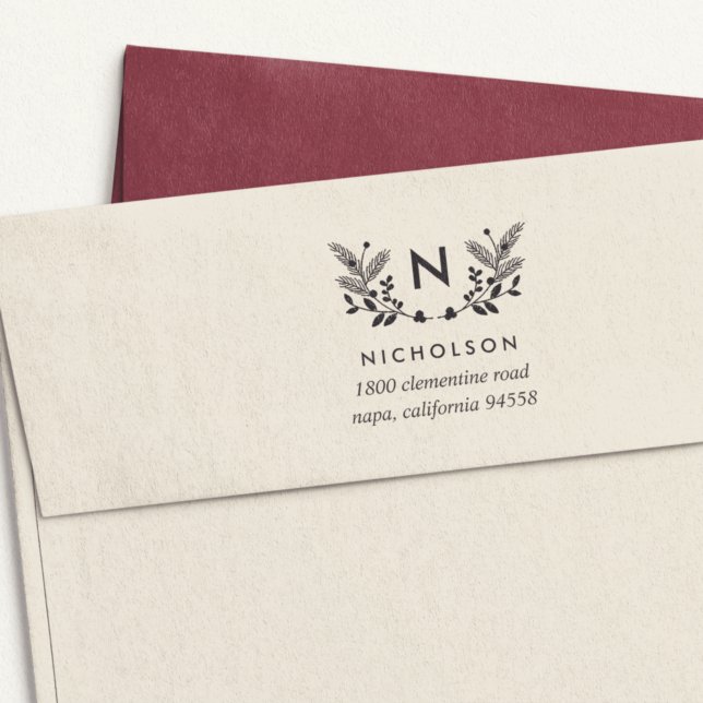 Rücksendeadresse des Holiday Foliage Monogram Permastempel (Von Creator hochgeladen)