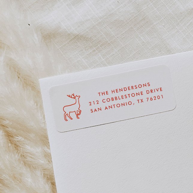 Rücksendeadresse-Etikett für Rote Skandinavische R (Hand-drawn Scandinavian Christmas reindeer red and white return address labels.)