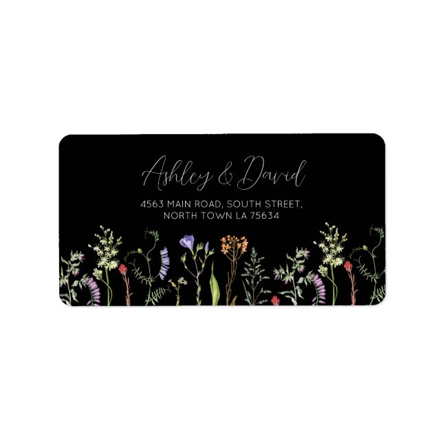 Rücksendeadresse Etikett Hochzeit Wildblume dunkel Adressaufkleber (Vorne)