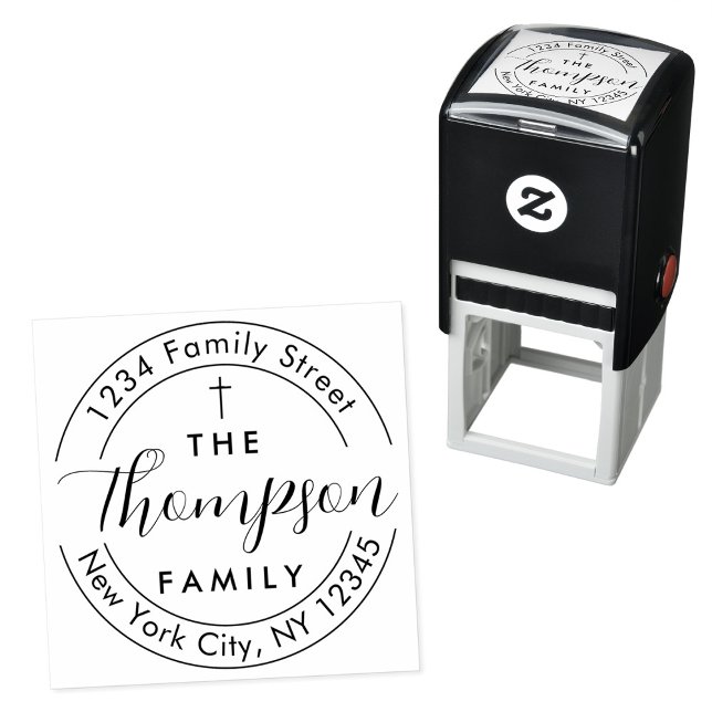 Rücksendeadresse Familie Christlich Cross-Self-Ink Permastempel (Return Address Family Christian Cross Self-inking Self-inking Stamp)