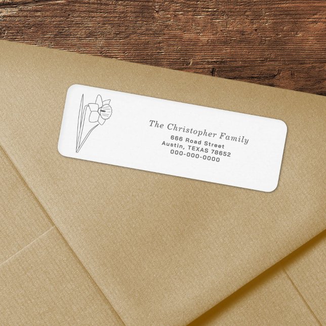 Rücksendeadresse für Daffodische Linie (Daffodil Line Art Return Address Label)