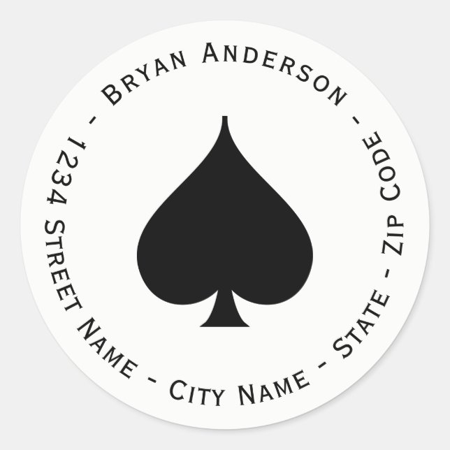 Rücksendeadresse für das Black Spade Symbol Runder Aufkleber (Vorderseite)