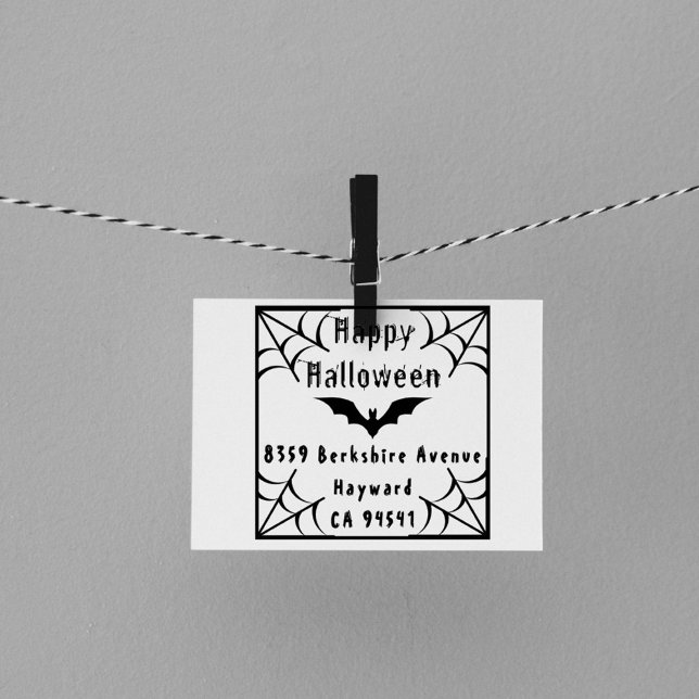 Rücksendeadresse für das graue Halloween Spider We Gummistempel (Creepy Halloween Spider Web Bat Return Address Rubber Stamp)