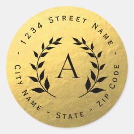 Rücksendeadresse für das Monogramm des Goldumlaufw Runder Aufkleber