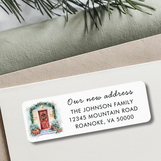 Rücksendeadresse für den Tor zum Feierabend (Red Front Door New Home Holiday Moving Announcement Return Addreses Label)