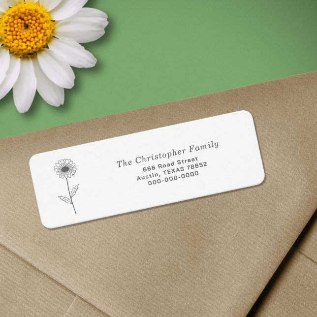 Rücksendeadresse für die Blume von Daisy Line (Daisy Line Art Flower Return Address Label)