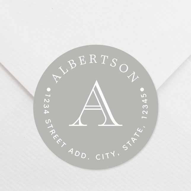 Rücksendeadresse für die Graue Monogrammfamilie Runder Aufkleber (Von Creator hochgeladen)