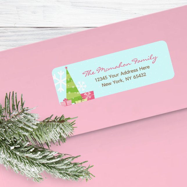 Rücksendeadresse für die Pastel-Holiday-Karte (Beautiful Pretty Pastels Holiday Tree Greeting Card Return Address Sticker Labels)