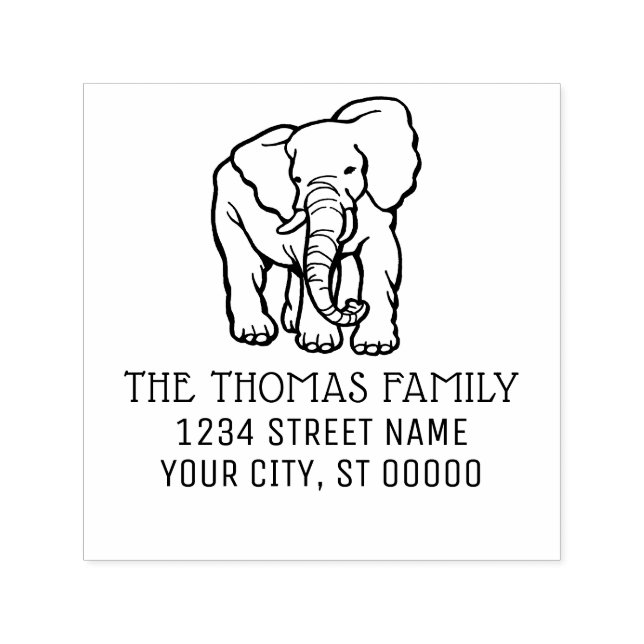 Rücksendeadresse für Elephant Line Art Name Monogr Permastempel (Design)