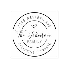 Rücksendeadresse für Familienname, rundes Logo Gum Gummistempel