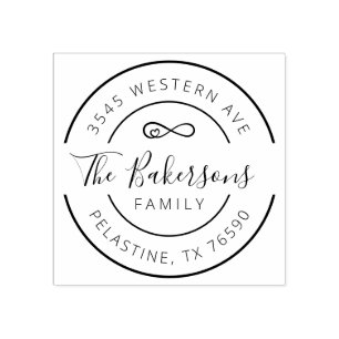 Rücksendeadresse für Familienname, rundes Logo Gum Gummistempel