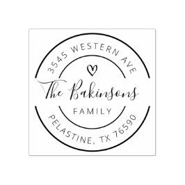 Rücksendeadresse für Familienname, rundes Logo Gum Gummistempel