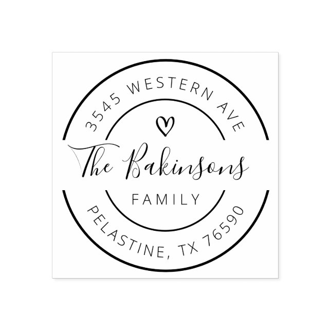 Rücksendeadresse für Familienname, rundes Logo Gum Gummistempel (Prägung)