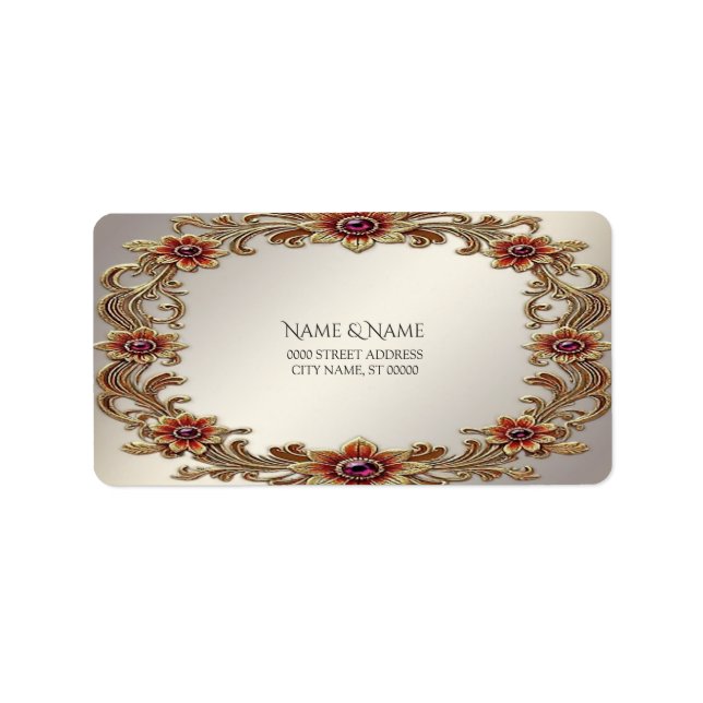 Rücksendeadresse für Gold-Floral-Rahmen Adressaufkleber (Vorne)