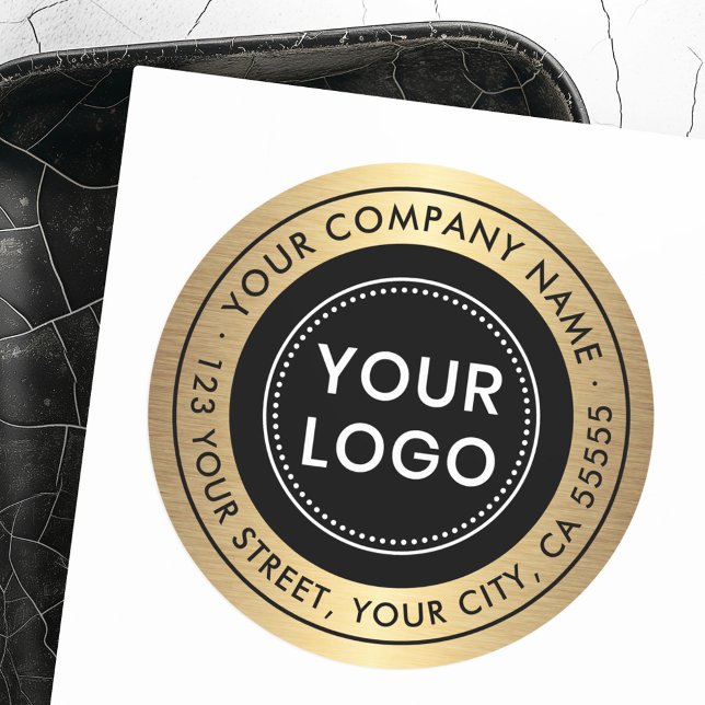 Rücksendeadresse für goldene Farbverläufe Runder Aufkleber (Logo golden color gradient business return address classic round sticker)