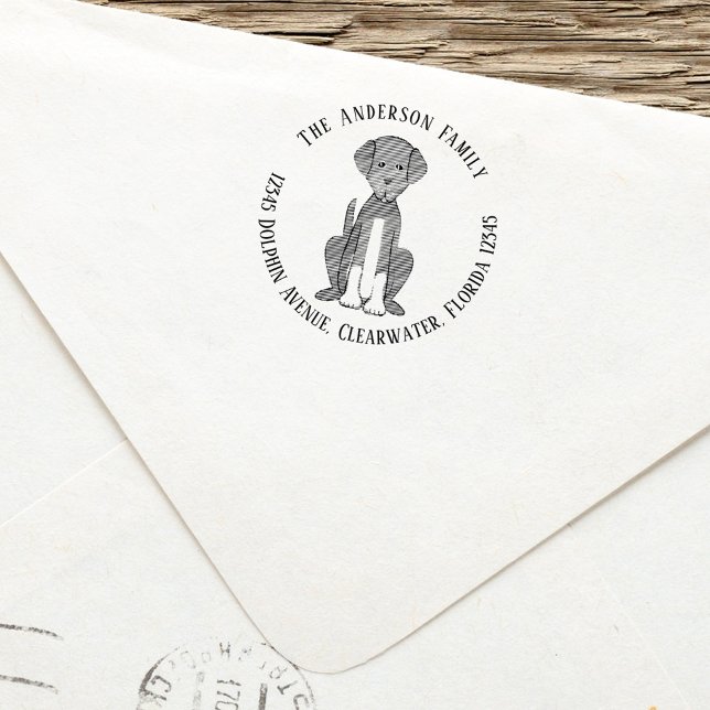 Rücksendeadresse für Haustiere Permastempel (Black dog return address label stamp.)