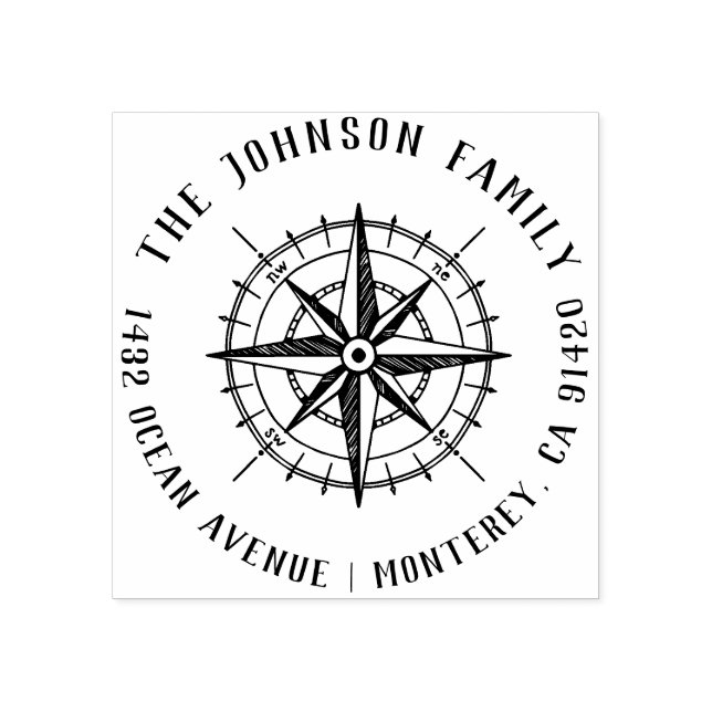 Rücksendeadresse für moderne Nautic Compass-Famili Gummistempel (Prägung)