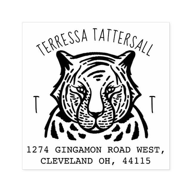 Rücksendeadresse für niedliches Tiger-Tiermonogram Gummistempel (Prägung)