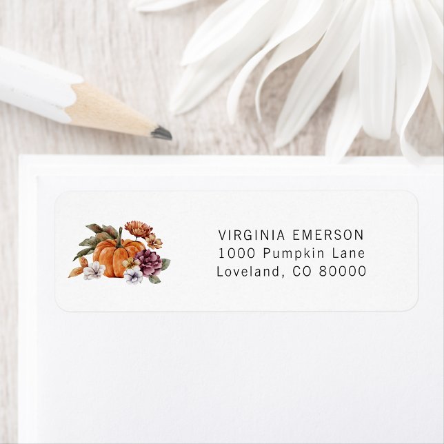 Rücksendeadresse für Pumpkin Fall (Autumn Pumpkin Floral Fall Return Address Label by Painted Paperie)