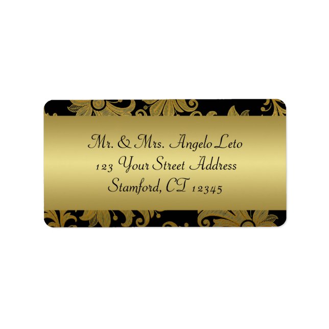 Rücksendeadresse für Schwarz, Gold, Floral Adressaufkleber (Vorne)