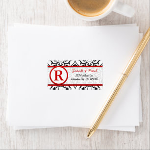 Rücksendeadresse für Schwarzes Herz, Damask Red Sc Adressaufkleber