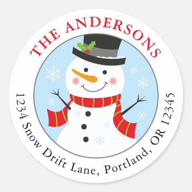Rücksendeadresse für Snowman Holiday Runder Aufkleber (Vorderseite)