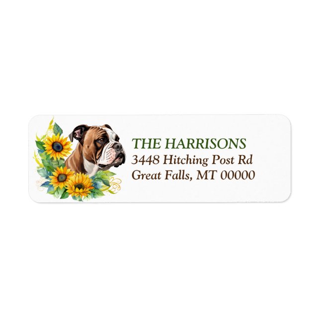 Rücksendeadresse für Sonnenblumen-Wreath-Bulldog (Vorne)