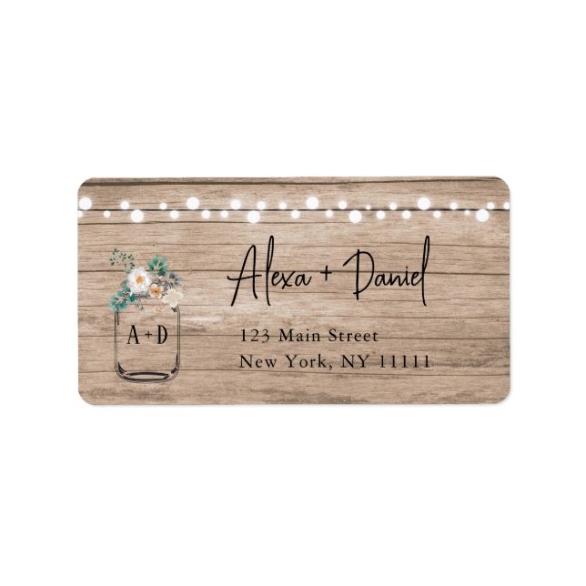 Rücksendeadresse für String Light Floral Mason Jar Adressaufkleber (Vorne)