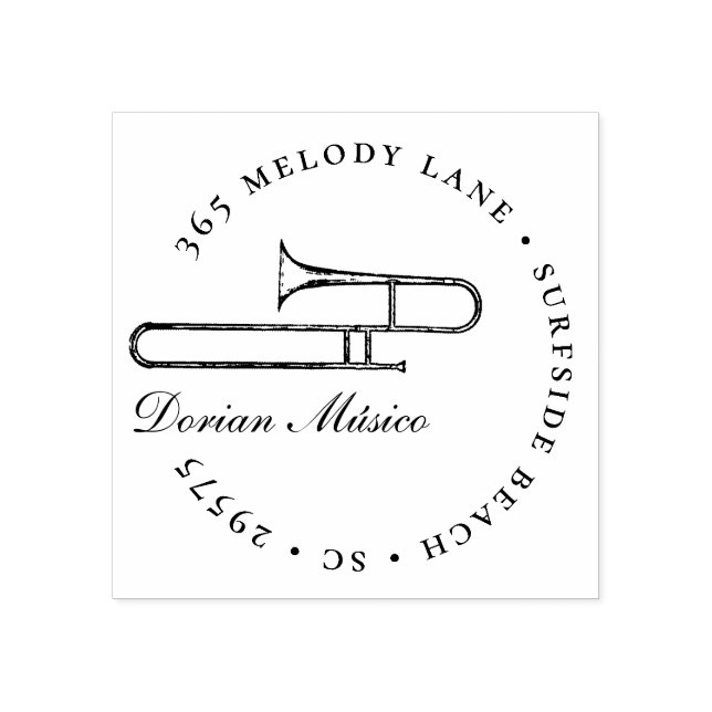 Rücksendeadresse für Vintage Horn-Trombone-Musik Gummistempel (Prägung)