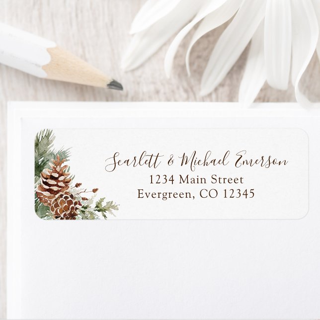 Rücksendeadresse für Winterurlaub (Elegant Watercolor Winter Pinecones Holiday Return Address Label Personalized by Painted Paperie
)