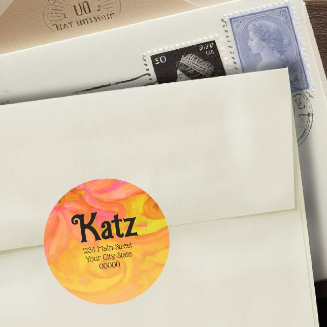 Rücksendeadresse Gelb Rosa Blütenfarbe Runder Aufkleber (Von Creator hochgeladen)