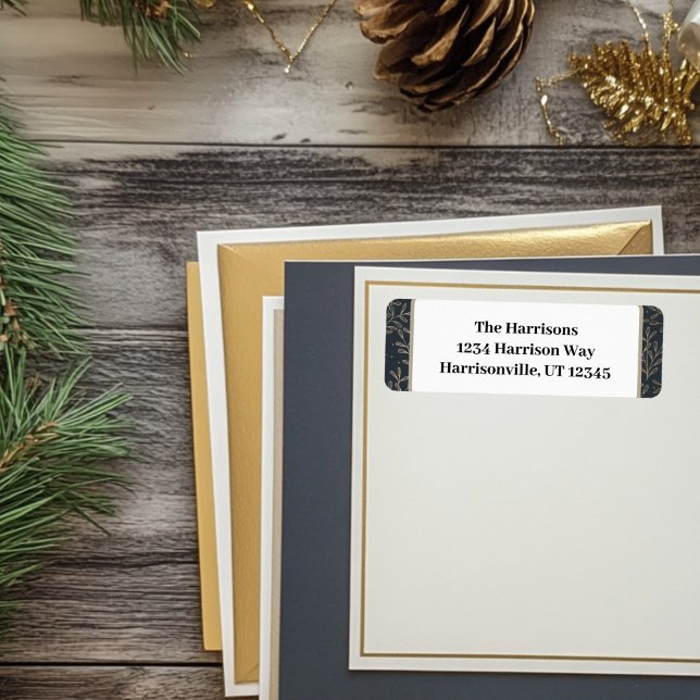 Rücksendeadresse Gold und Navy (Gold and Navy Holly Return Address Labels)