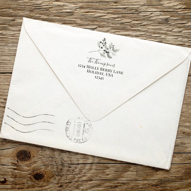 Rücksendeadresse Holiday Holly Berries Grüne Permastempel (Perfect for invitations, and greeting cards. )