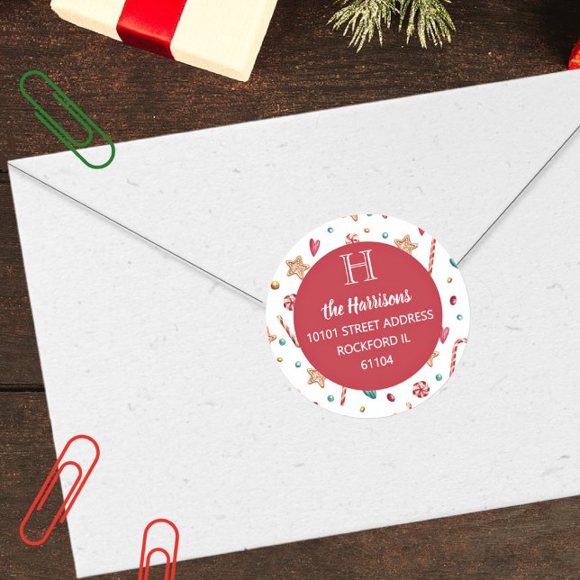 Rücksendeadresse Holidays Sweet Goodies Muster Runder Aufkleber (Von Creator hochgeladen)