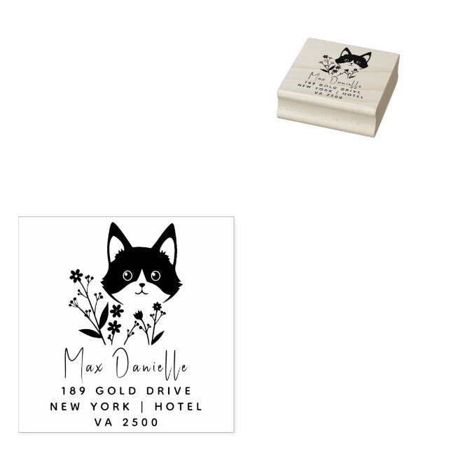 Rücksendeadresse im CAT-Stil mit Blumenmuster aus  Gummistempel (Stempel)
