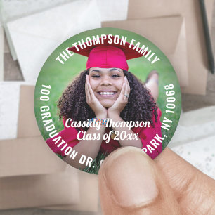 Rücksendeadresse, Klassenjahr und Foto Abschluss Runder Aufkleber