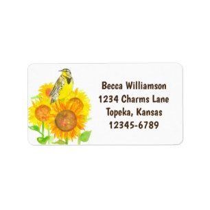 Rücksendeadresse Meadowlark Bird Sunflowers Adressaufkleber