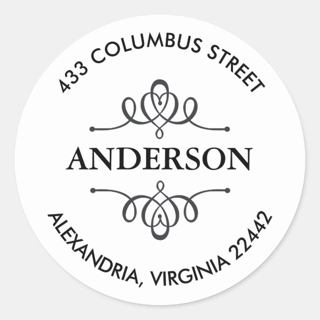 Rücksendeadresse mit dekorativem Emblem Runder Aufkleber (Vorderseite)