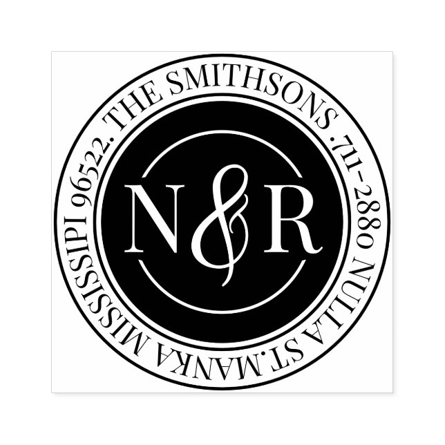 Rücksendeadresse mit Monogramm Familienname Gummistempel (Prägung)