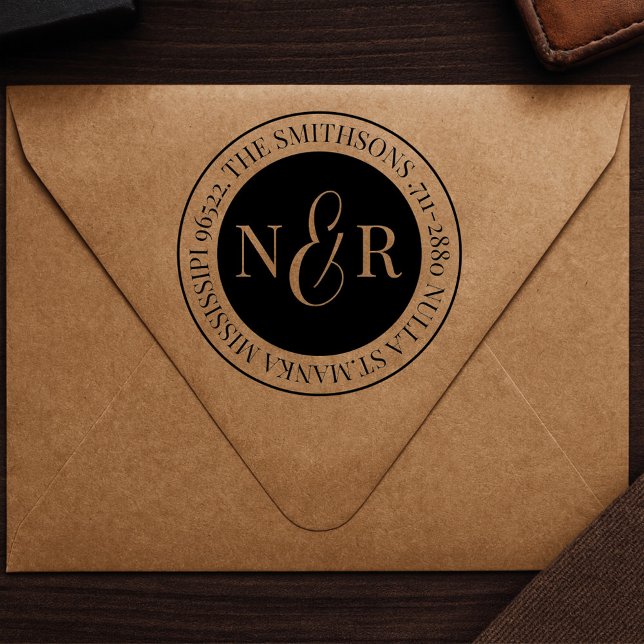 Rücksendeadresse mit Monogramm Familienname Permastempel (Von Creator hochgeladen)