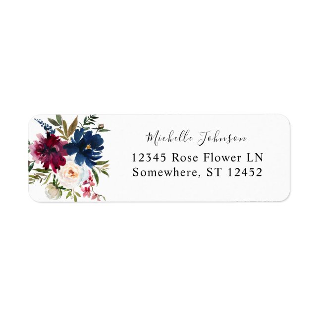 Rücksendeadresse Navy Blue, Burgund & White Floral (Vorne)