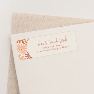 Rücksendeadresse Orange und Rosa Retro Floral Groo