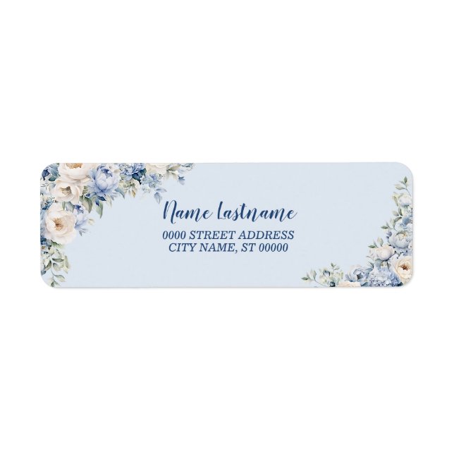 Rücksendeadresse Party Dusty Blue Watercolor Blume (Vorne)