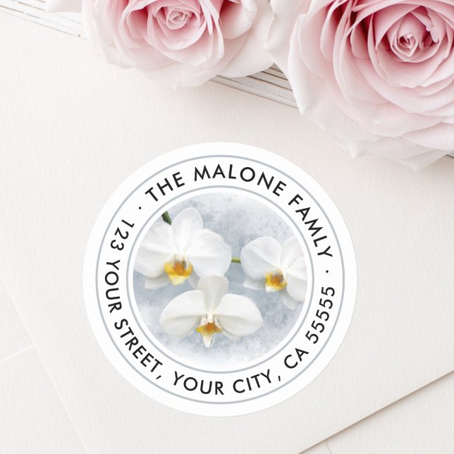 Rücksendeadresse Runder Aufkleber (White orchid phalaenopsis painting return address classic round sticker)