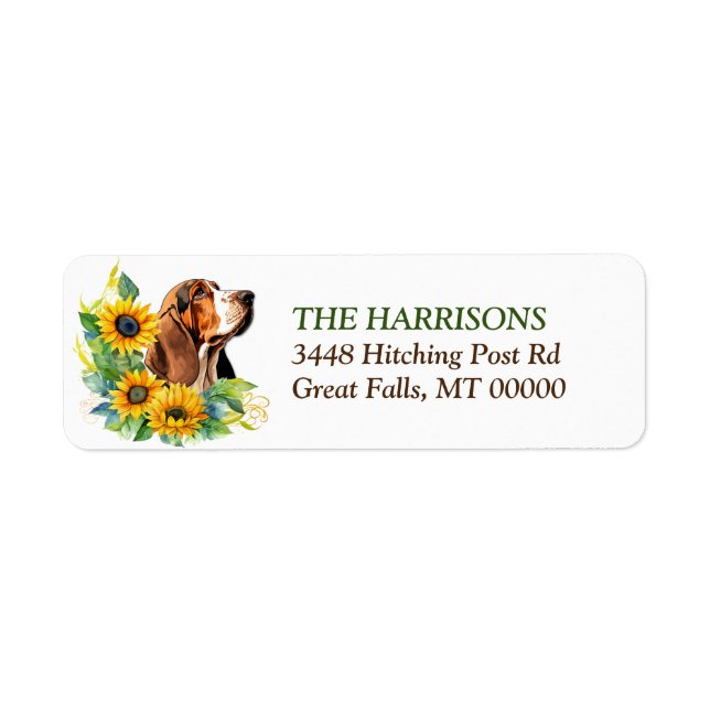 Rücksendeadresse Sonnenblume Wreath Basset Hound (Vorne)