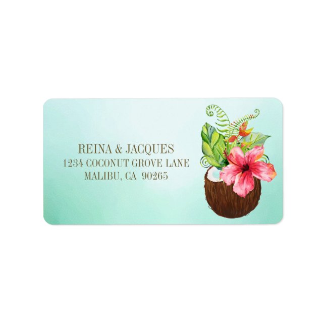 Rücksendeadresse Tropical Coconut Floral Bouquet Adressaufkleber (Vorne)