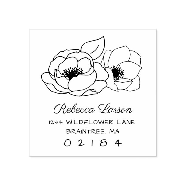 Rücksendeadresse von Anemone-Blume mit zwei Hand Gummistempel (Prägung)