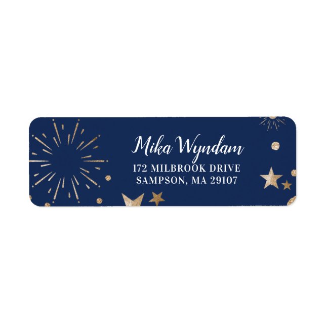 Rücksendeadresse von Navy-Glitzer-Sternen und Feue (Vorne)