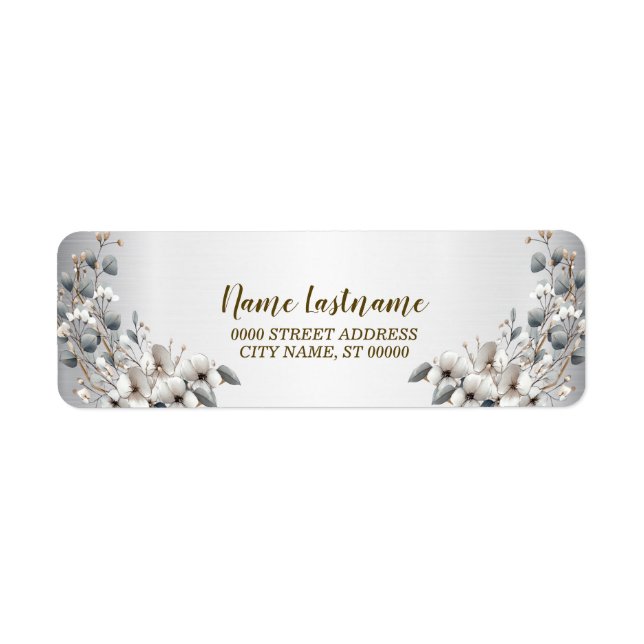 Rücksendeadresse Wasserfarbe Weiße Blume Golden (Vorne)